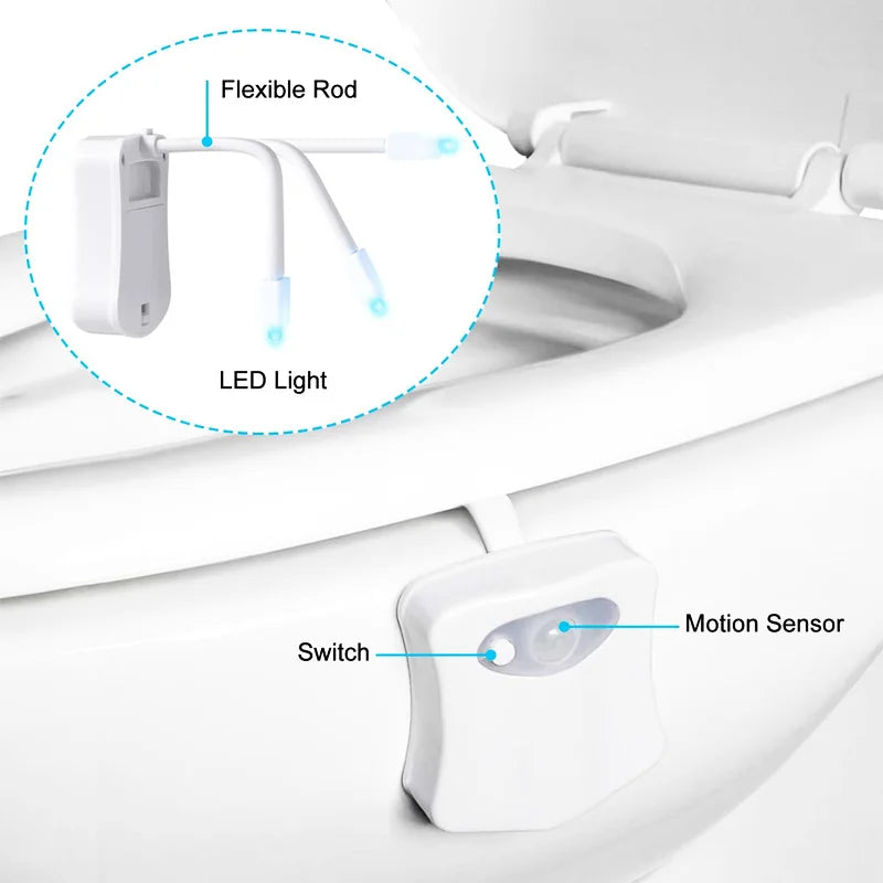 Lumière LED intelligente à 8/16 couleurs pour couvercle de toilette, veilleuse avec détecteur de mouvement