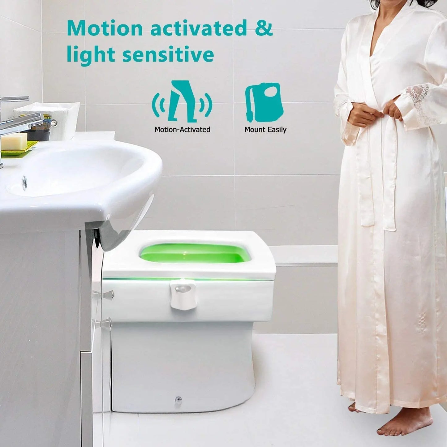 Lumière LED intelligente à 8/16 couleurs pour couvercle de toilette, veilleuse avec détecteur de mouvement