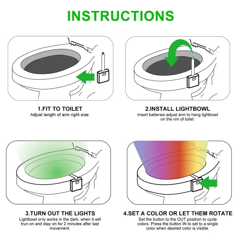 Lumière LED intelligente à 8/16 couleurs pour couvercle de toilette, veilleuse avec détecteur de mouvement