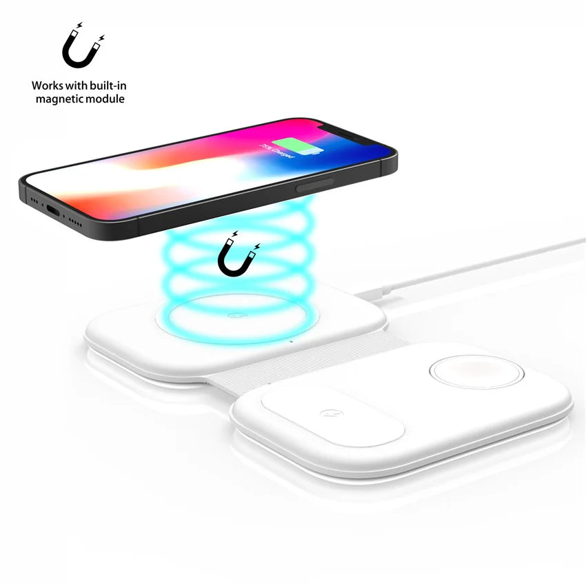 Chargeur sans fil magnétique 3 en 1 15 W pour iPhone 14, 13 et 12