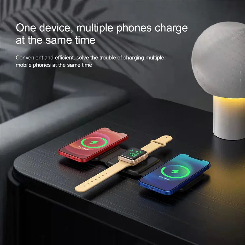 Chargeur sans fil magnétique 3 en 1 15 W pour iPhone 14, 13 et 12