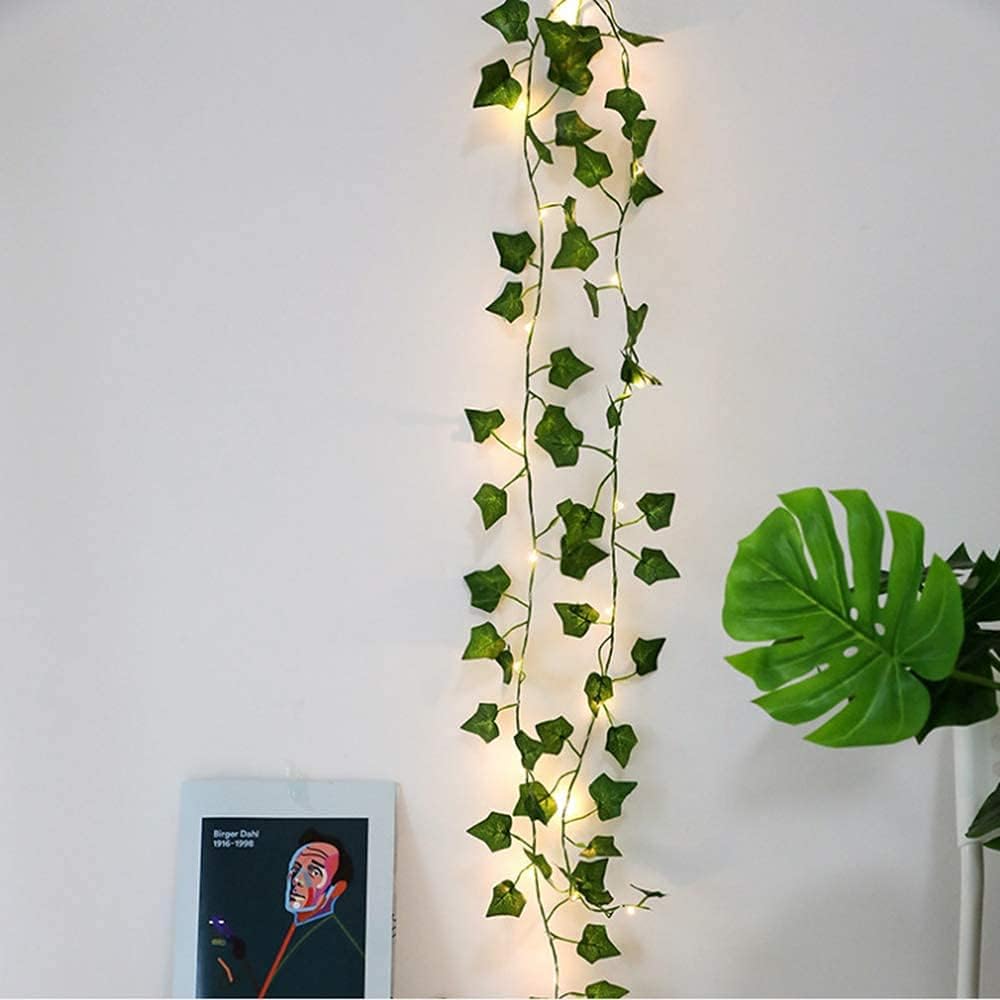 Guirlande lumineuse de feuilles vertes de lierre artificielle - 10M