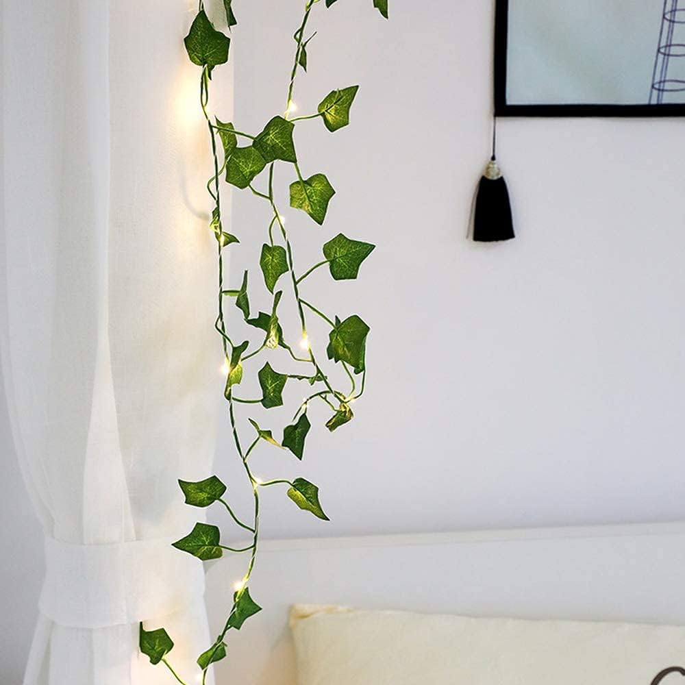 Guirlande lumineuse de feuilles vertes de lierre artificielle - 10M