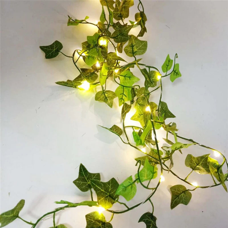 Guirlande lumineuse de feuilles vertes de lierre artificielle - 10M