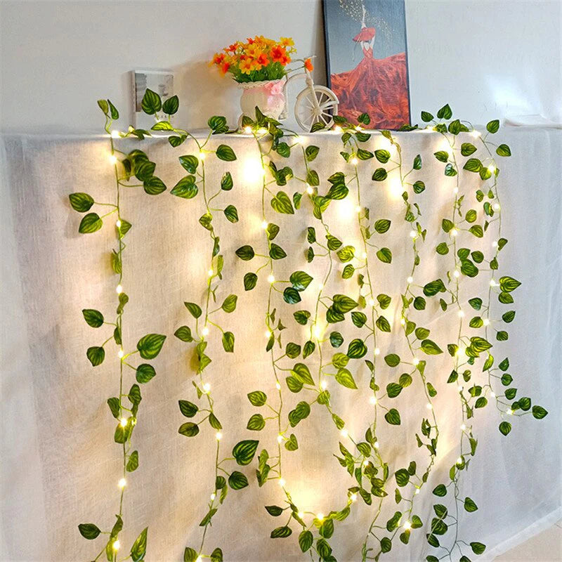 Guirlande lumineuse de feuilles vertes de lierre artificielle - 10M