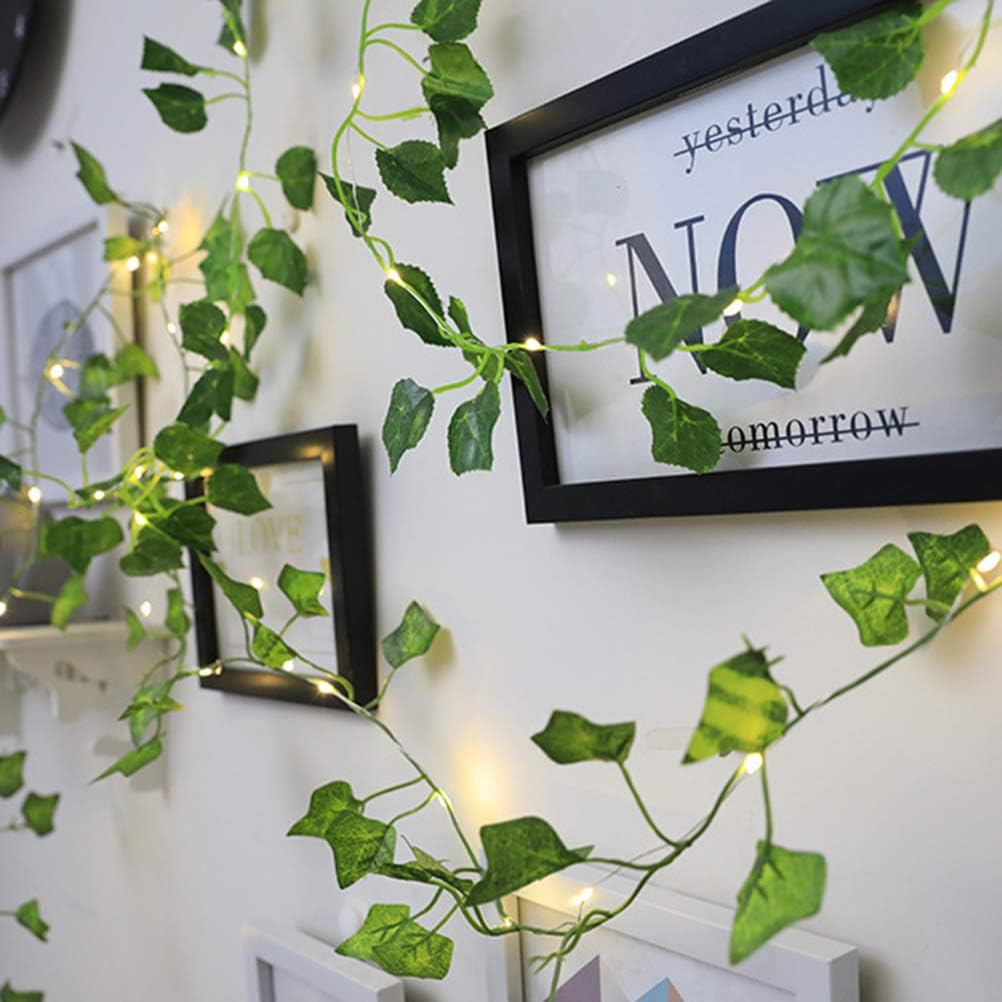 Guirlande lumineuse de feuilles vertes de lierre artificielle - 10M