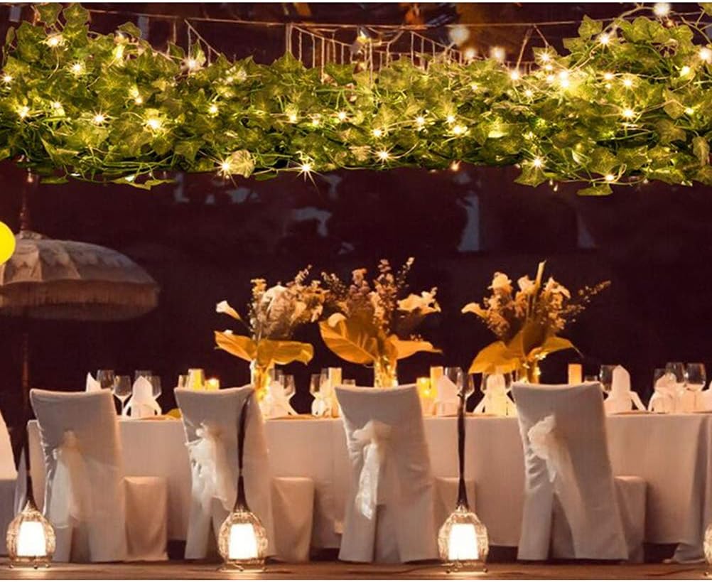 Guirlande lumineuse de feuilles vertes de lierre artificielle - 10M