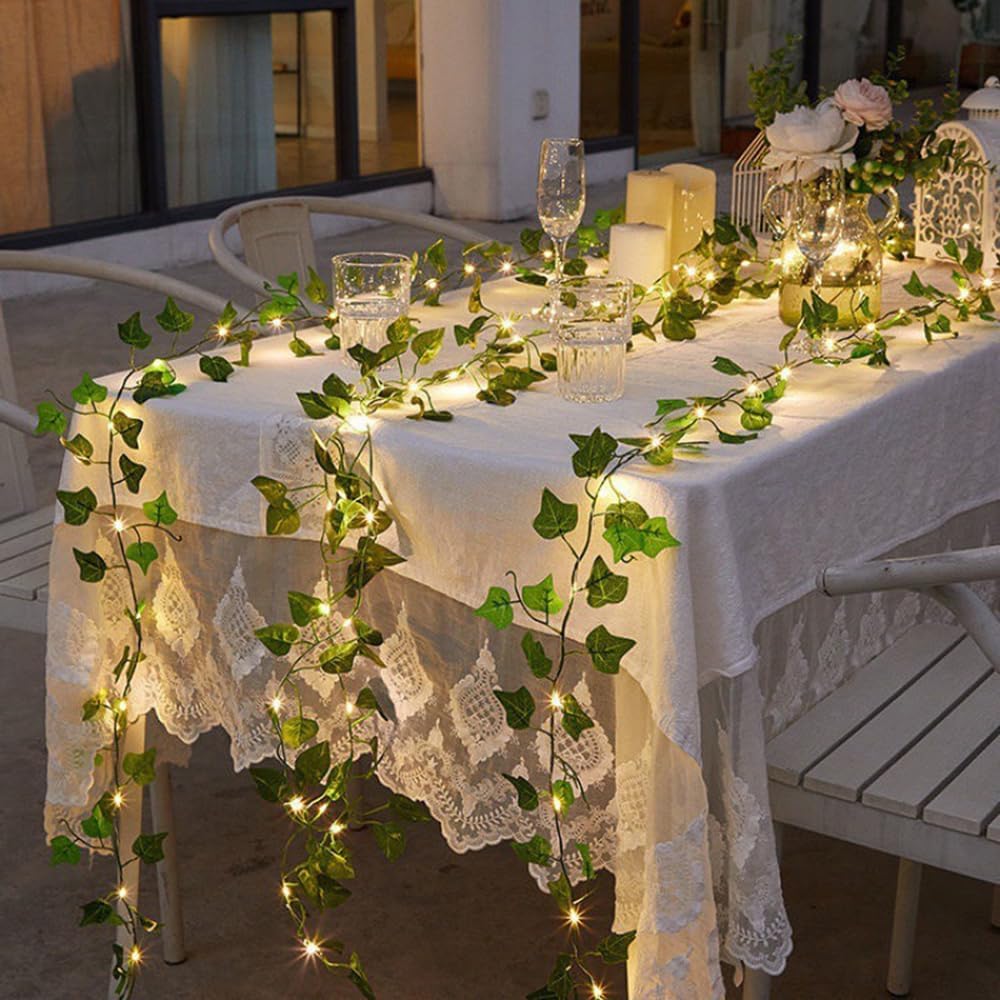 Guirlande lumineuse de feuilles vertes de lierre artificielle - 10M