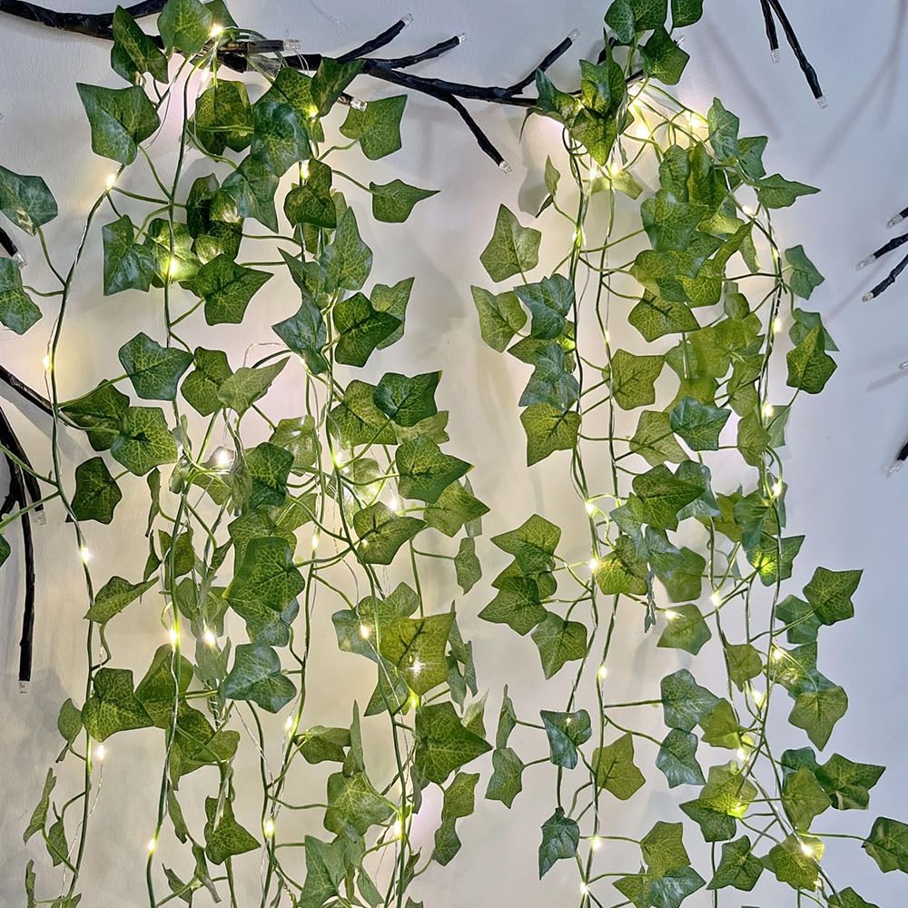 Guirlande lumineuse de feuilles vertes de lierre artificielle - 10M