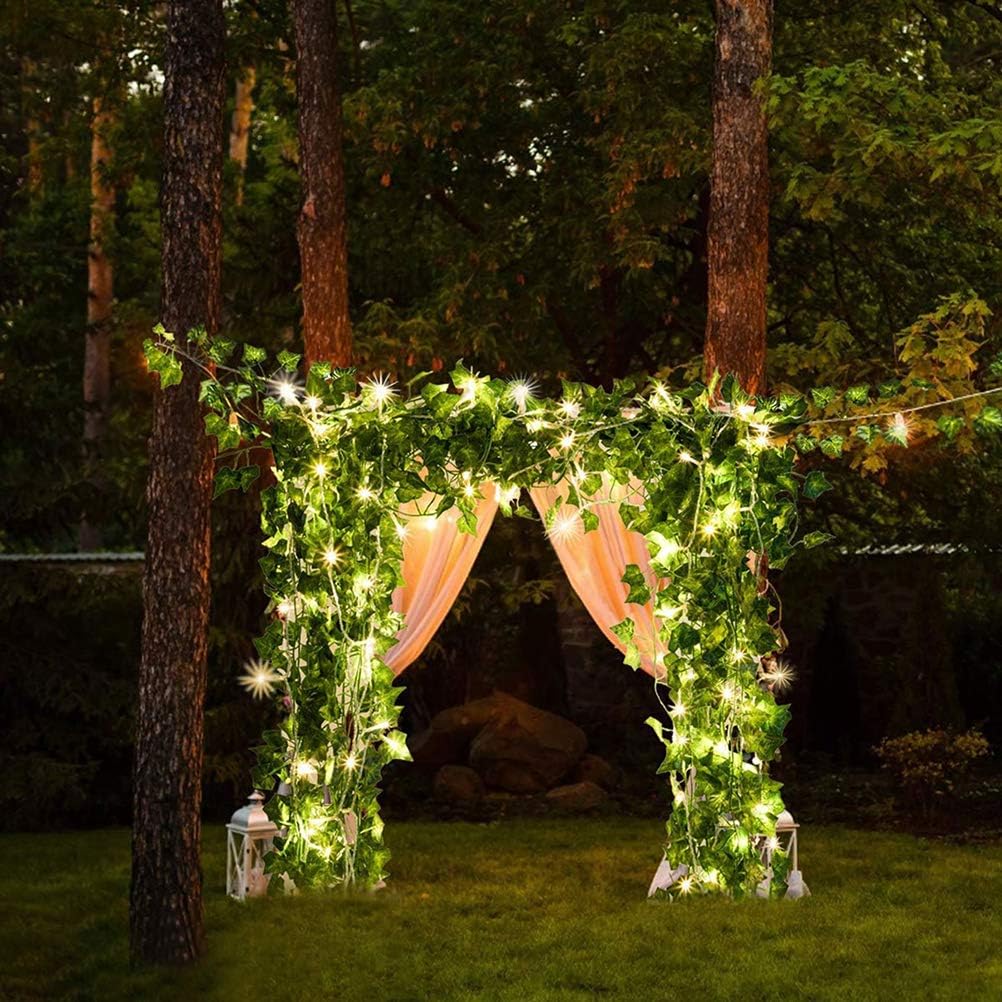 Guirlande lumineuse de feuilles vertes de lierre artificielle - 10M