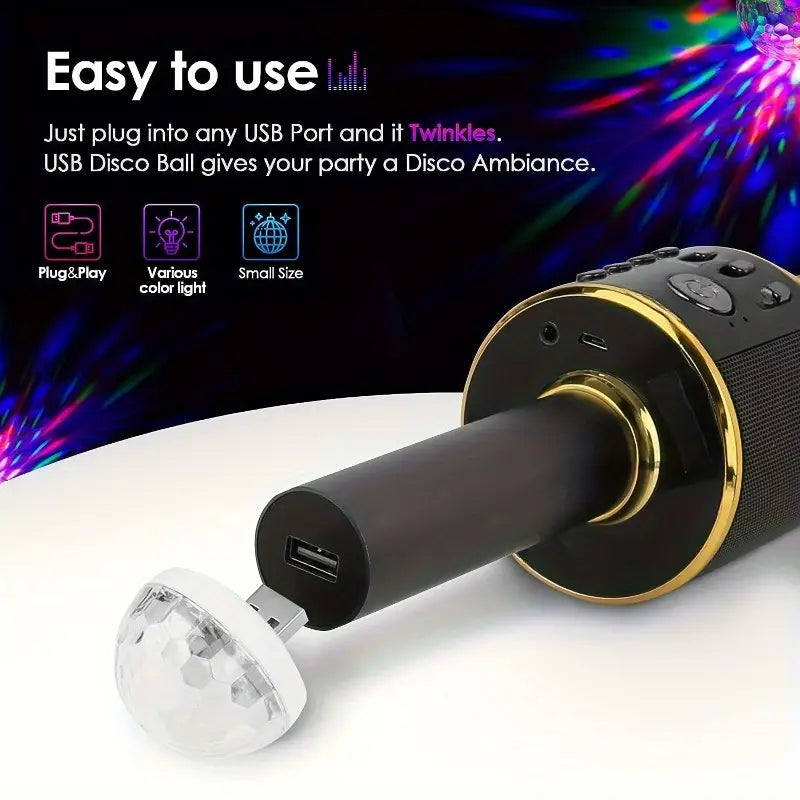 Mini lampes disco USB avec 3 adaptateurs pour fêtes