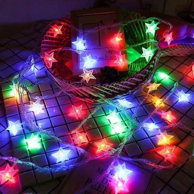 Guirlande lumineuse étoile à 3 piles, 2 m, LED, RGB