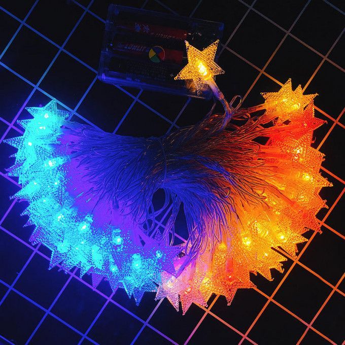 Guirlande lumineuse étoile à 3 piles, 2 m, LED, RGB
