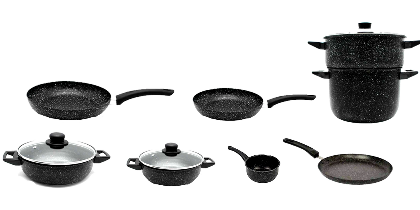Batterie de Cuisine 11pcs - Granite - Noir