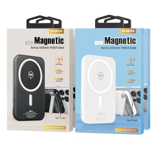 Two packages of Moxom magnetic power banks on a white background in elmakhzen tn boutique en ligne en tunisie