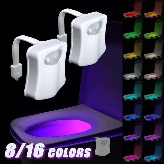 Lumière LED intelligente à 8/16 couleurs pour couvercle de toilette, veilleuse avec détecteur de mouvement