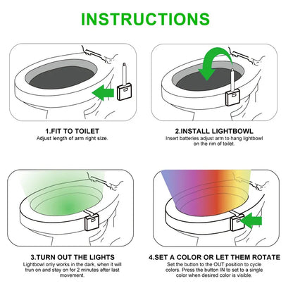 Lumière LED intelligente à 8/16 couleurs pour couvercle de toilette, veilleuse avec détecteur de mouvement