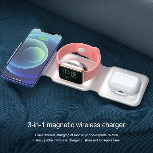 Chargeur sans fil magnétique 3 en 1 15 W pour iPhone 14, 13 et 12