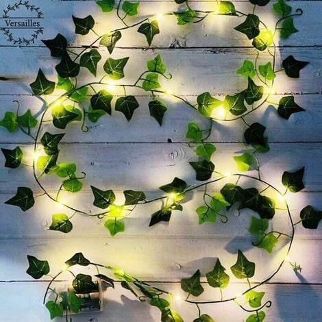 Guirlande lumineuse de feuilles vertes de lierre artificielle - 10M