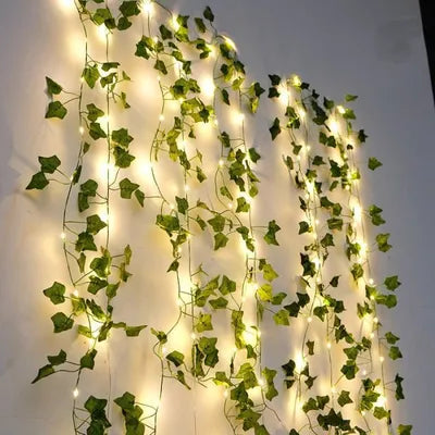 Guirlande lumineuse de feuilles vertes de lierre artificielle - 10M