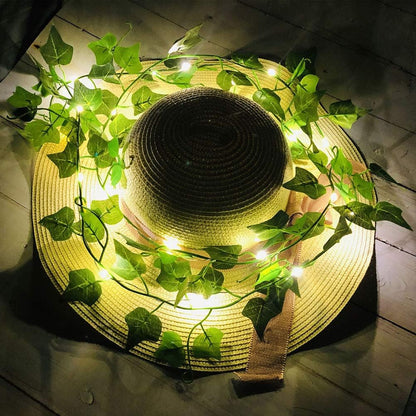 Guirlande lumineuse de feuilles vertes de lierre artificielle - 10M