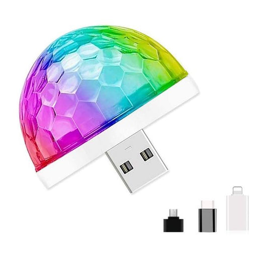 Mini lampes disco USB avec 3 adaptateurs pour fêtes 