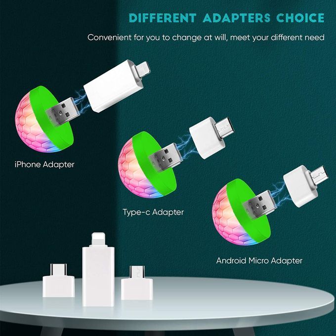 Mini lampes disco USB avec 3 adaptateurs pour fêtes 