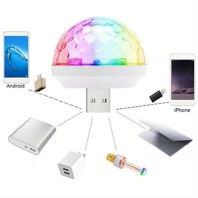 Mini lampes disco USB avec 3 adaptateurs pour fêtes 