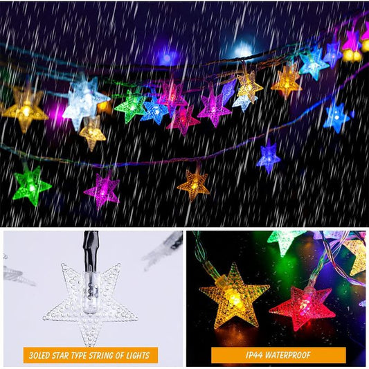 Guirlande lumineuse étoile à 3 piles, 2 m, LED, RGB