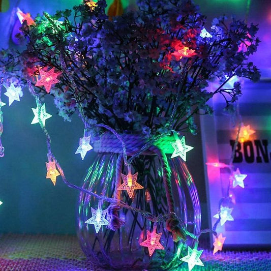 Guirlande lumineuse étoile à 3 piles, 2 m, LED, RGB