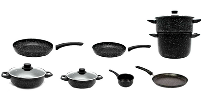 Batterie de Cuisine 11pcs - Granite - Noir