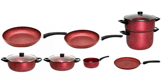 Batterie de Cuisine 11pcs - Granite - Rouge