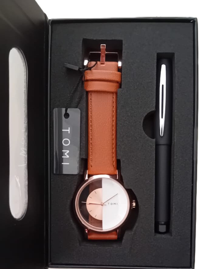 🎁 Coffret Cadeau Homme – Montre Élégante + Stylo Tommy de Qualité