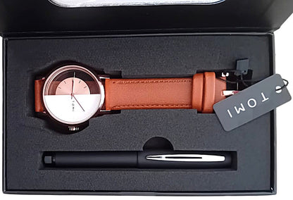 🎁 Coffret Cadeau Homme – Montre Élégante + Stylo Tommy de Qualité