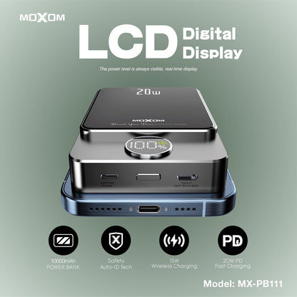 Power bank de 10,000mAh Sans fil magnétique 15W + Type-C PD 20W + USB-A