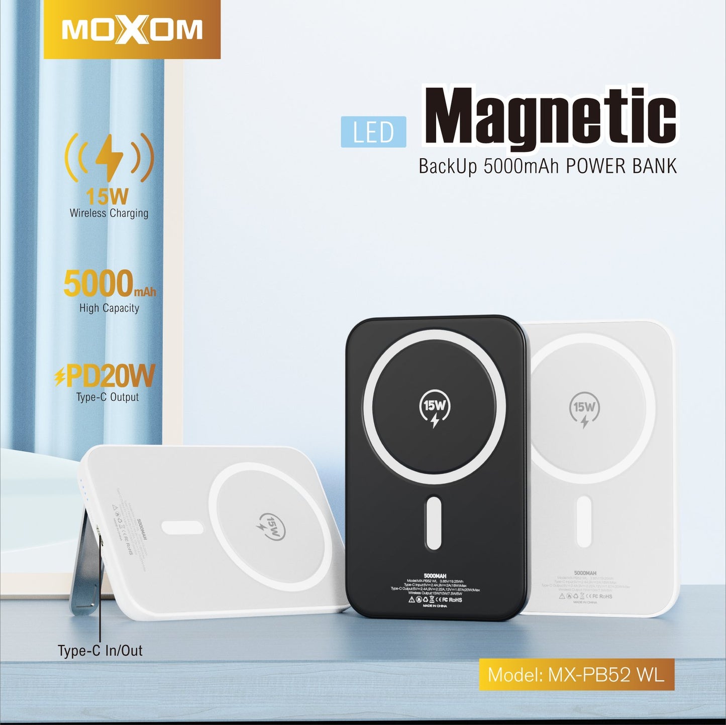 Power bank magnétique sans fil de 5000mAh (compatible MagSafe)